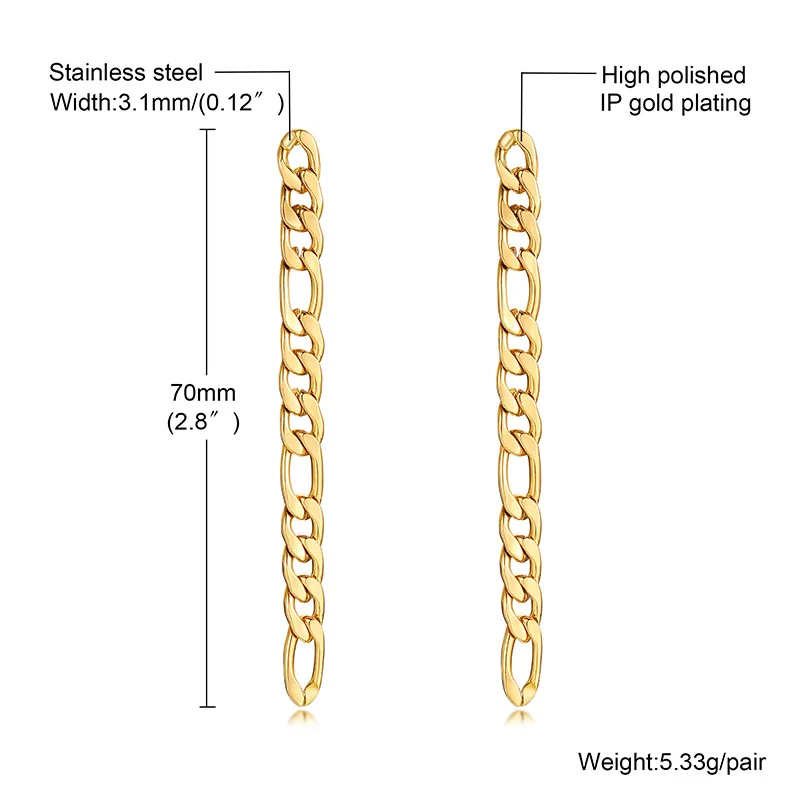 

New 2021 Figaro Link Chain Earrings for Women Stainless Steel Long Earring Wholesale Jewelry