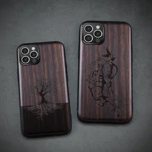 Elewood For Samsung S21 Plus Ultra Wood Cases iPhone 13 11 12 Pro Mini SE 2020 7 8 Plus Xr Xs Max Wooden Shell Ebony Phones Hull