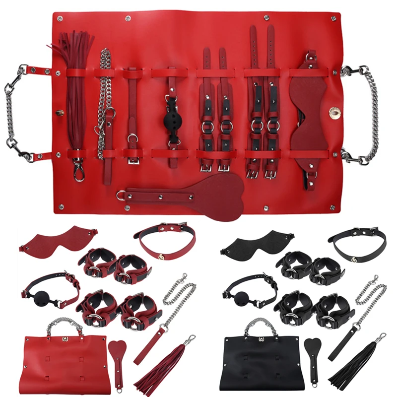 Кожа SM Связывание набор с сумкой для хранения эротические БДСМ секс игрушки пары