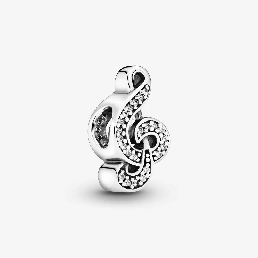 

New Original 925 Sterling Silver Bead Music Note Clear Stone Charm Fit Pandora Bracelet Necklace DIY Women Jewelry