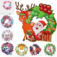 new 5d diamond painting wreath with animals santa claus mosaic door home wall decor special shape drill embroidery cross stitch