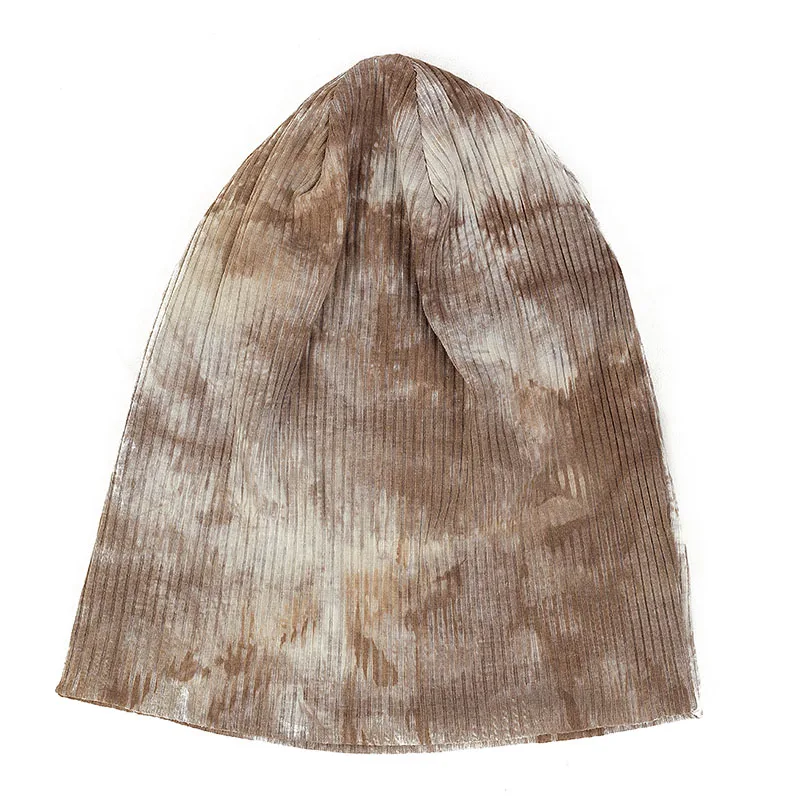 Dark khaki Модный вареный хлопок шапки с гофрированной резинкой шапки и кепки для женщин мужчин Осень Зима вязаная глубокая шапки женские простые Skullies Gorras - Цвет: Dark khaki