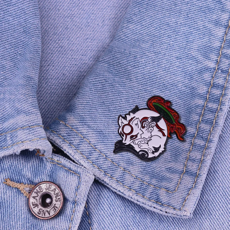 Okami Amaterasu эмалированная булавка белая фотография японская видеоигра значок