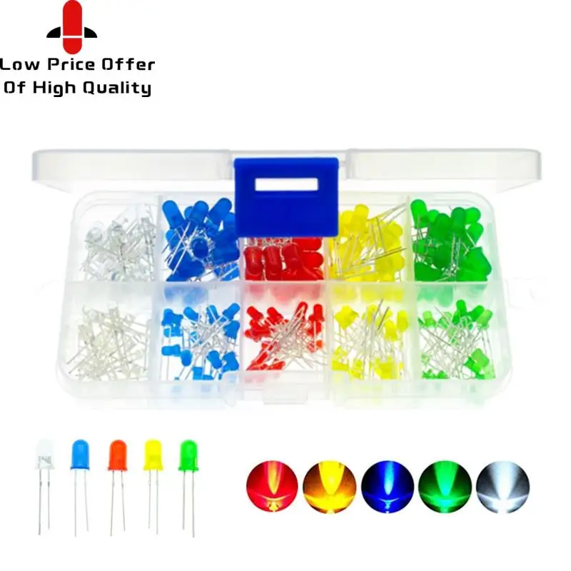 200 шт./лот 3 мм 5 набор светодиодов в коробке смешанные цвета красный зеленый