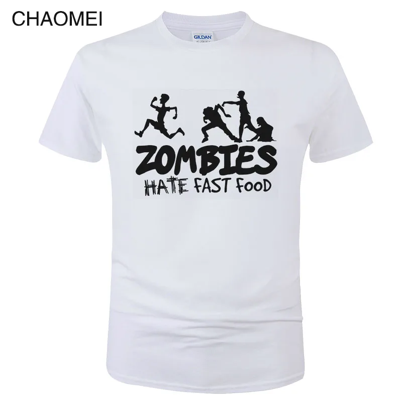 Мужская хлопковая футболка с коротким рукавом и принтом Zombies Hate Fast Food Swag Забавные