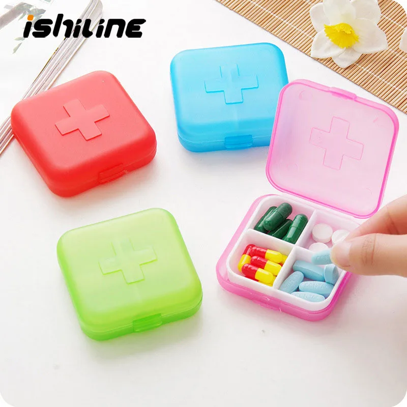 Портативная четырехклетчатая коробка для хранения лекарств мини туристическая