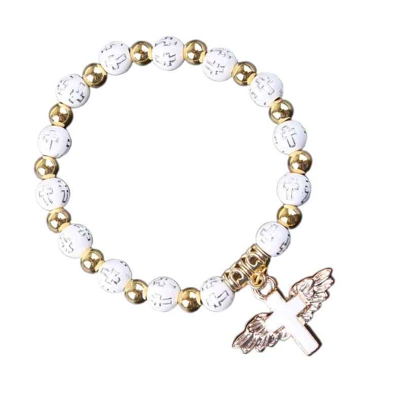 Фото Привлекательные браслеты в стиле католики браслет с бусинами виде креста ангела