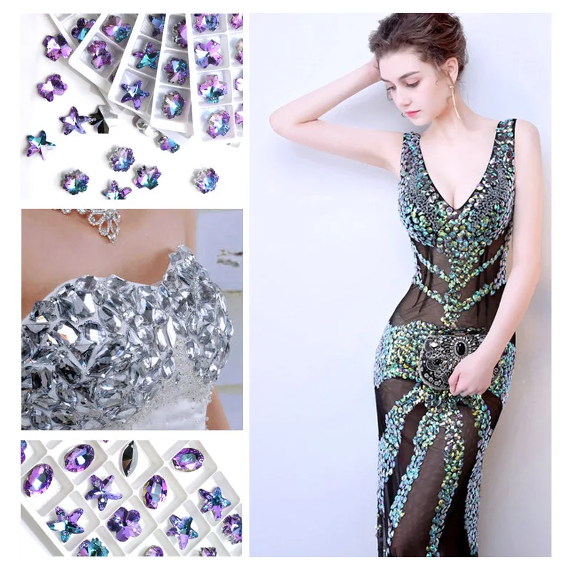 

Vitrail Light Drop Double hole bead Sew On Rhinestone Glass Crystal stone pointback For Sewing Strass Dress Button Clothing deco