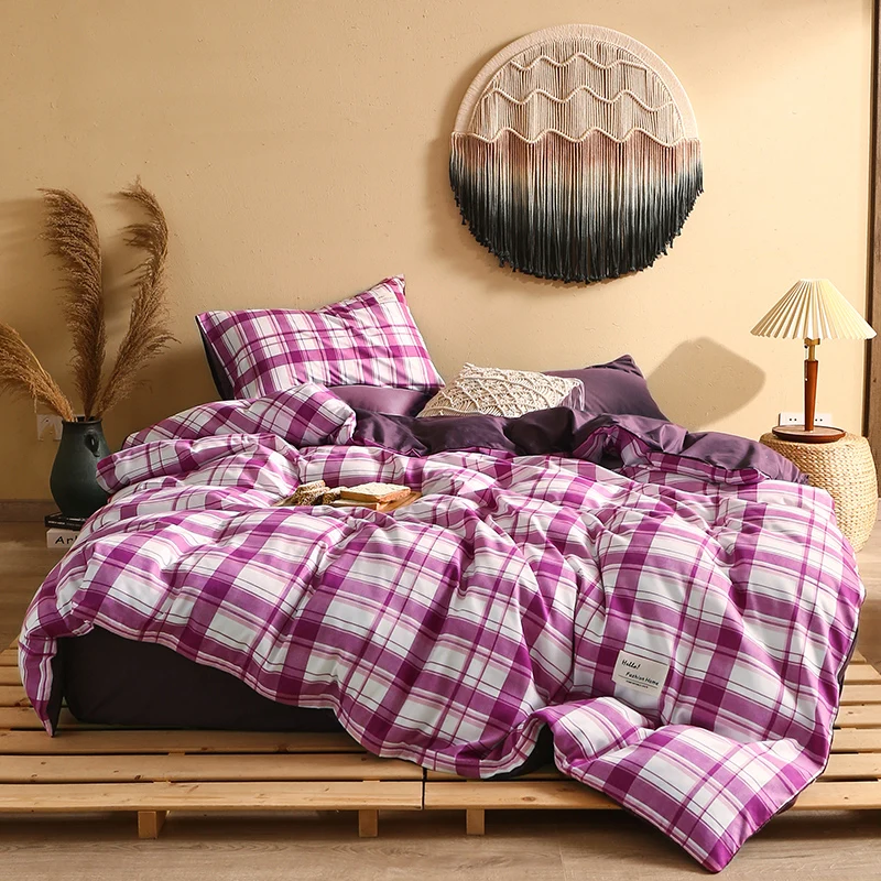 

2022 Grid Bedding Set New Arrived Soft Brushed Duvet Cover Flat Sheet Pillowcase European Home Linens 3/4pcs Geometic Stripe