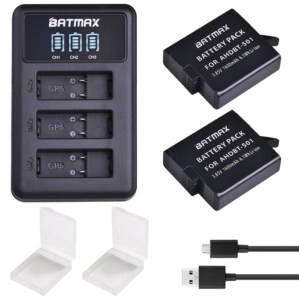 2Pcs sets Комплект из 2 предметов для экшн-камеры GoPro hero 7 6/5 Батарея Akku+ USB светодиодный 3-Порты и разъёмы Зарядное устройство с Тип C Порты и разъёмы для экшн-Камеры GoPro hero 7 hero 6 hero 5 Камера аккумуляторных батарей - Цвет: 2Pcs sets