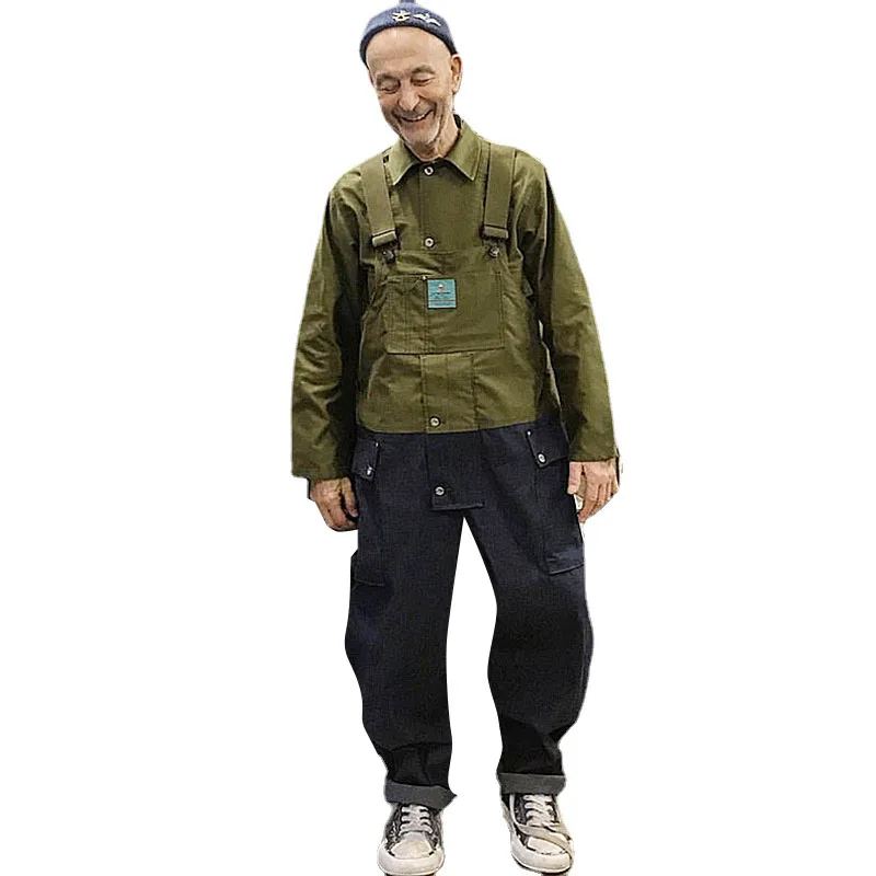 Комбинезон мужской джинсовый с широкими штанинами Свободный Повседневный