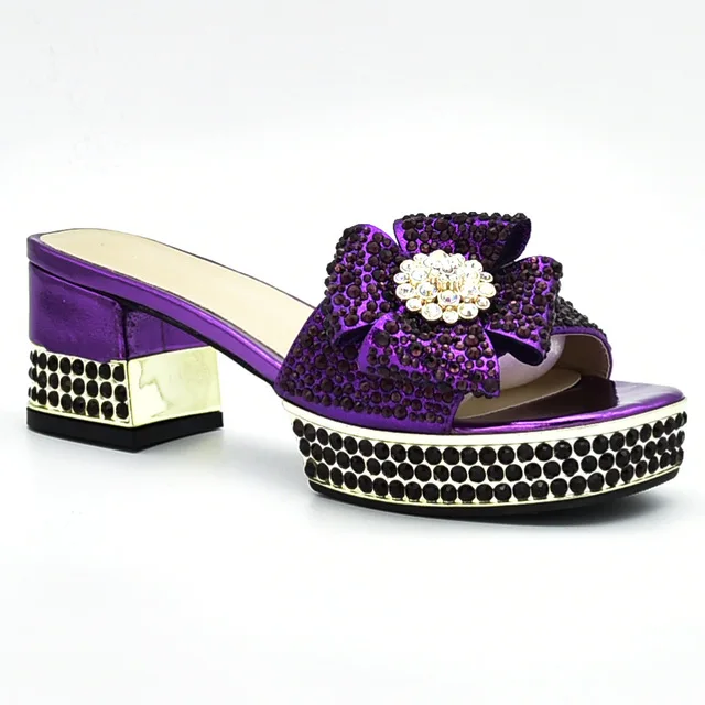 Purple shoes only Итальянский комплект из туфель и сумочки, украшенный стразами, комплект из туфель и сумочки, вечерние женские летние туфли-лодочки - Цвет: Purple shoes only