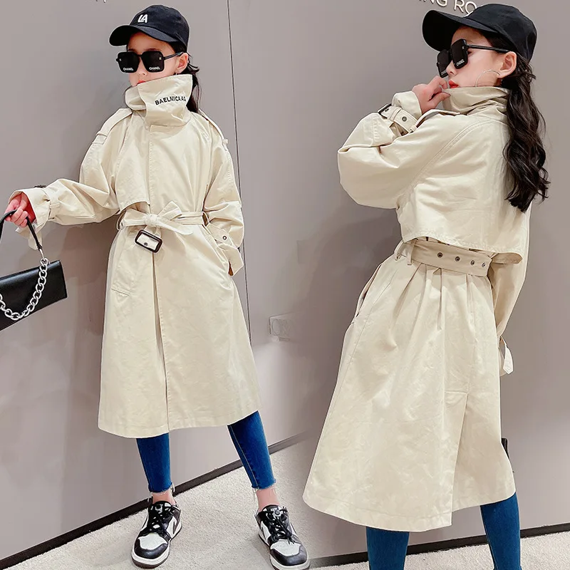 

Net celebrity girls coat jacket autumn 2021 new foreign style children's big lapel waist waist fashion long trend