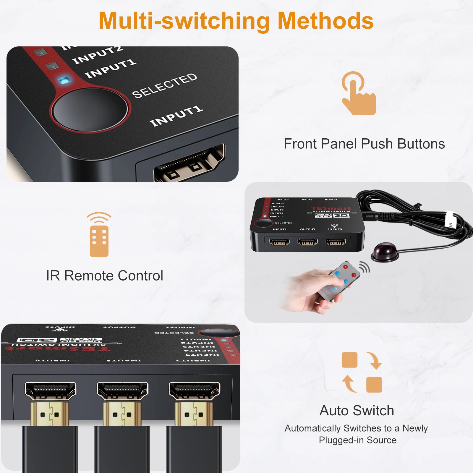 TESmart 5x1 HDMI переключатель 5 в 1 выход коммутатор портов sup 4K @ 30 Гц Full HD 1080P 3D с ИК