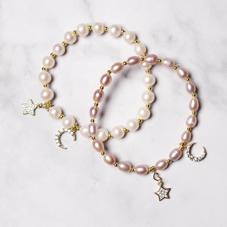 

Натуральный пресноводный жемчуг в форме риса и круглые бусины DIY белый Медь Сумочка в комплекте золотистого Handchain