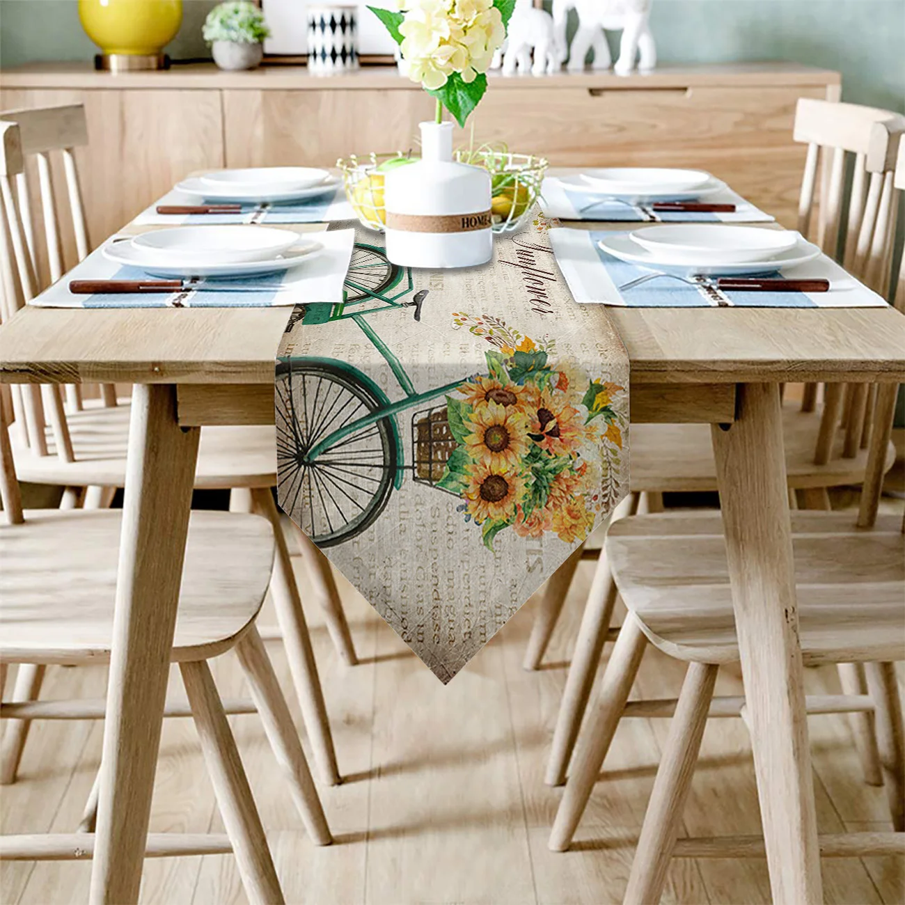 Винтажный велосипед с подсолнухами и для фермы настольный бегун рождества отеля