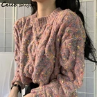 Женский утепленный свитер SHIJIA, вязаный джемпер в стиле бохо с круглым вырезом и длинным рукавом, свободного кроя, Осень-зима