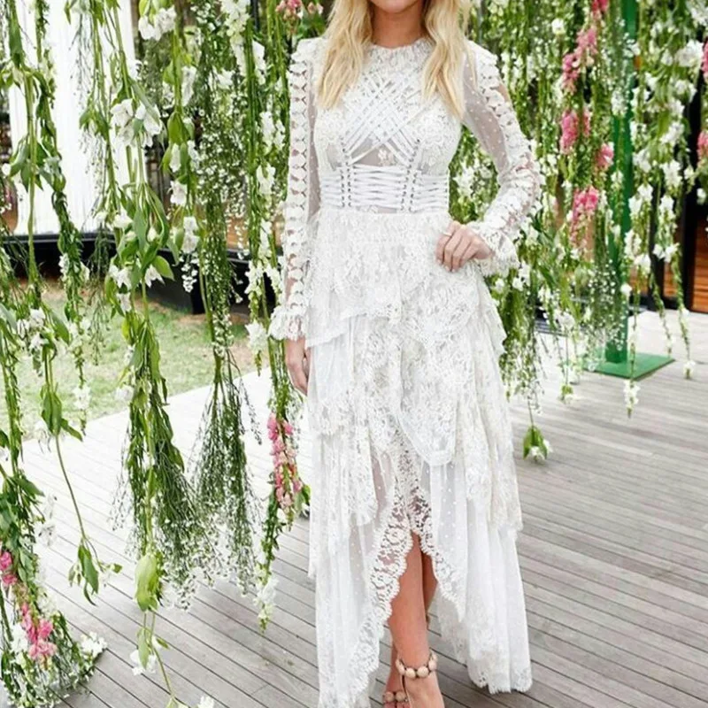 DEAT 2020 Новая летняя модная женская одежда с круглым вырезом винтажное кружевное