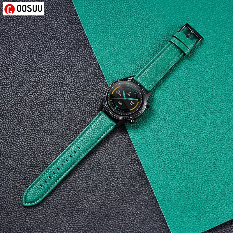

for Huawei GT2 GT2Pro GT GT2e Lychee Texture Leather 304 Stainless Buckle Classic Strap for Huawei Watch 42mm 46mm Wristband