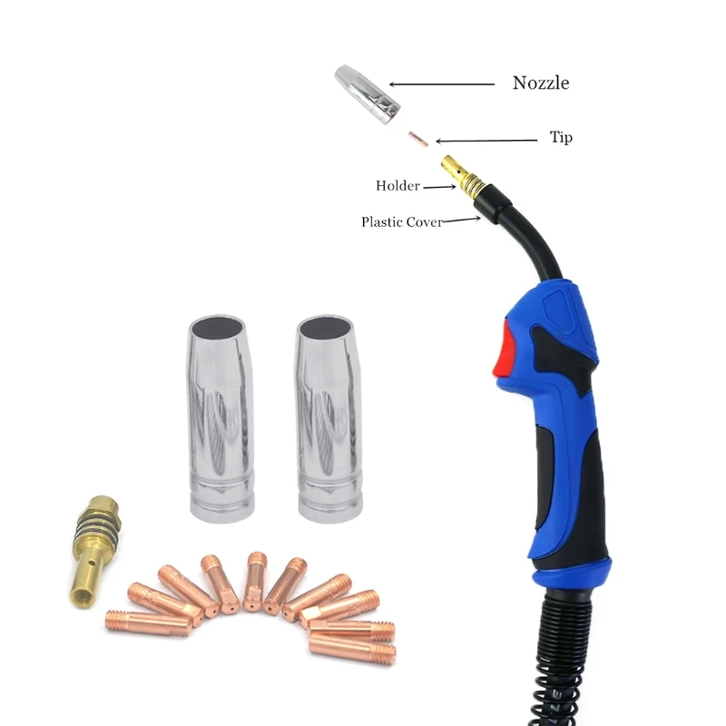 

13x0.6mm/0.8mm/0.9mm/1.0mm Welding Gun Accessory Kit with Gas Nozzle Holder&Contact Tips for 15AK 14AK Welding Torch