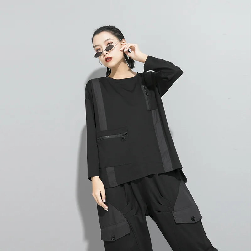

NEW 2020 HOT Summer Women T-shirt Fashion casual loose Long sleeve patchwork women Tops baggy Streetwear Female T-shirt
