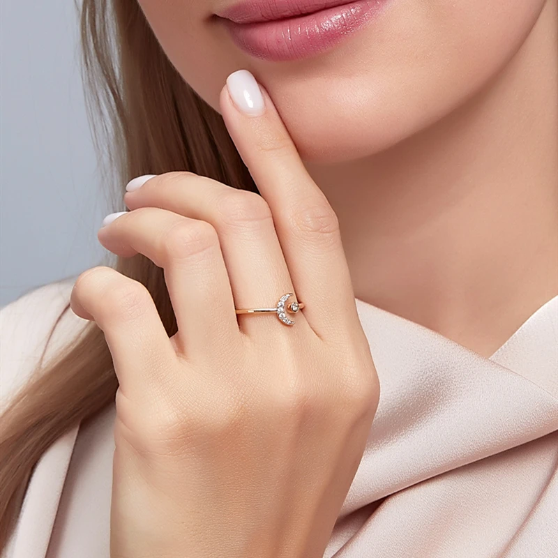 

Fashion Gold Coloer Minimalist Gemstone Moon Star Opening Ring For Charming Women Party Fine Jewelry Cute 2021 Gift