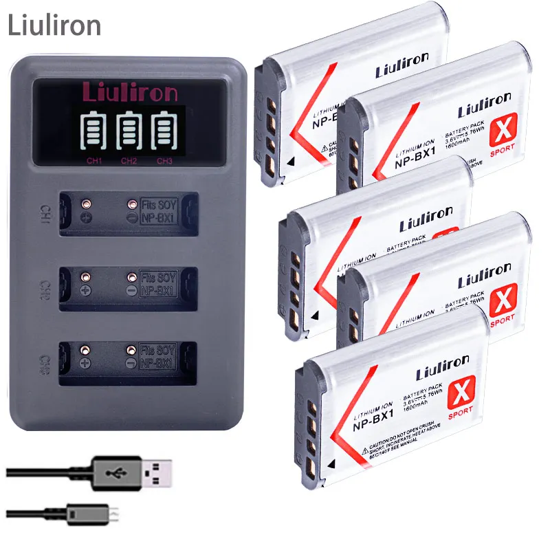 charger and 5battery 6x акумуляторная батарея NPBX1 NP-BX1 NP BX1 Батарея пакеты+ 3 лота USB Зарядное устройство для sony комплектующие фотоаппарата sony DSC RX1 RX100 AS100V M3 M2 HX300 HX400 HX50 HX60 GWP88 - Цвет: charger and 5battery