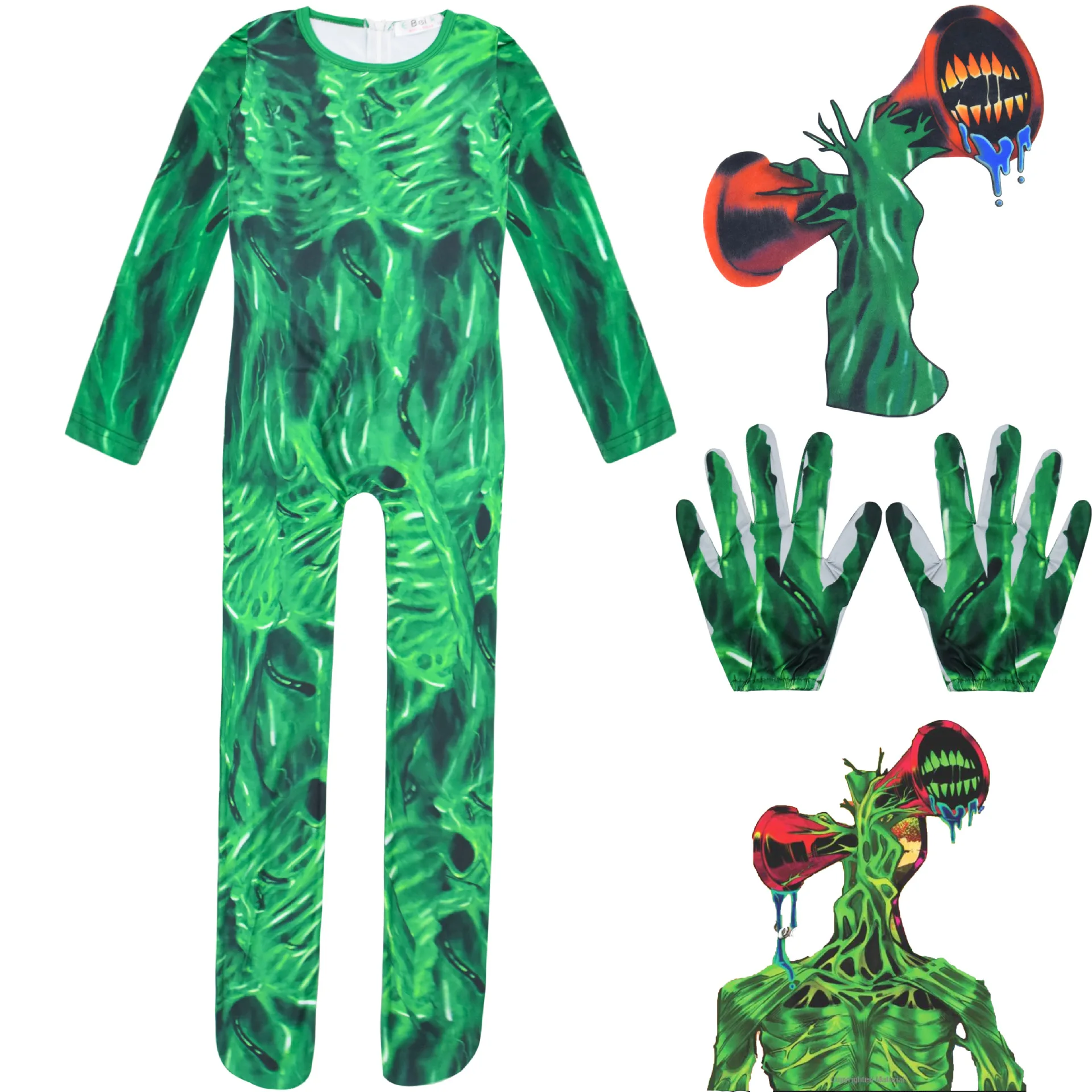 

Kids Siren Head Cosplay Costume with Mask Boys Girls Anime Funny Party green Bodysuit Halloween Carnival Dress red Jumpsuits