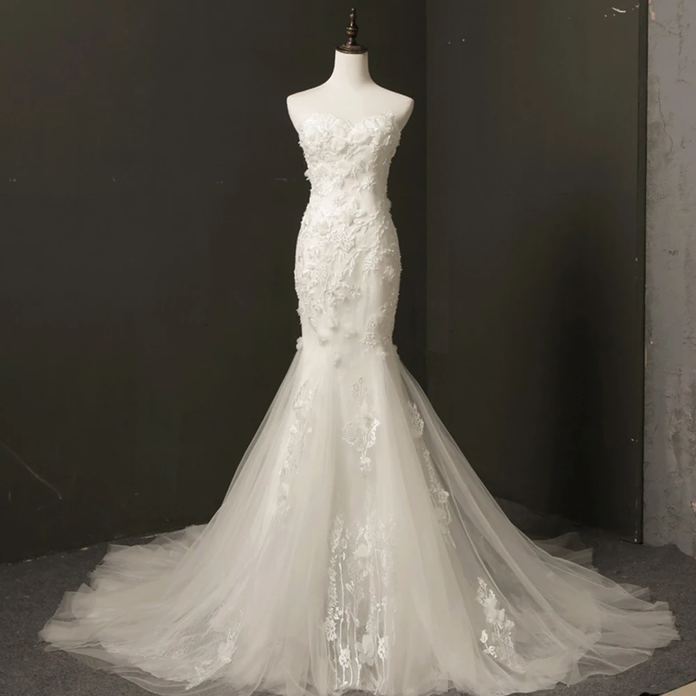 Свадебное платье русалки под заказ Vestido De Novia Sirena, кружевной вырез лодочкой, аппликация, цветы, с раструбом, свадебное платье, Robe Mariee