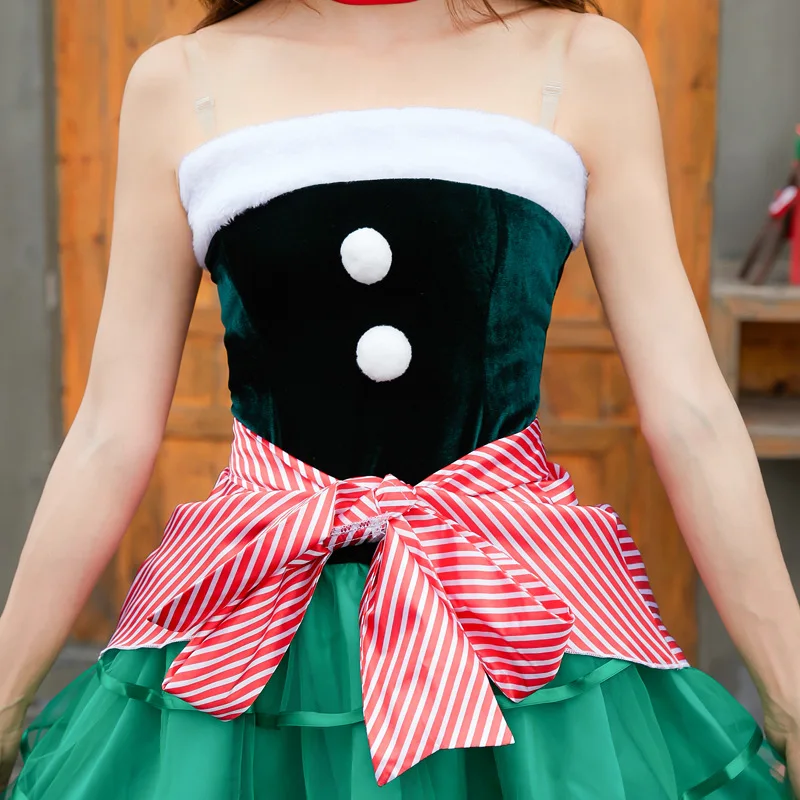

Christmas cute girls mini skirt tube top skirt big bow dress Christmas ball performance costumes