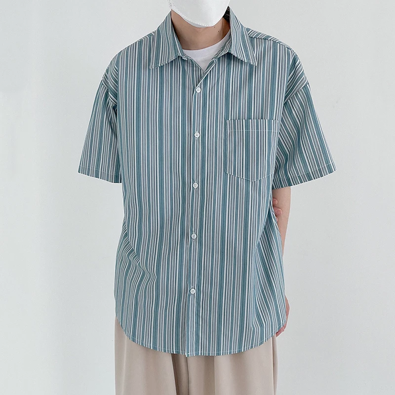

IEFB Men's Short Sleeve Shirt Korean Ins Stripe Shirts 2021 New Summer Loose Versatile Trend Lapel Single Breasted Tops 9Y8117
