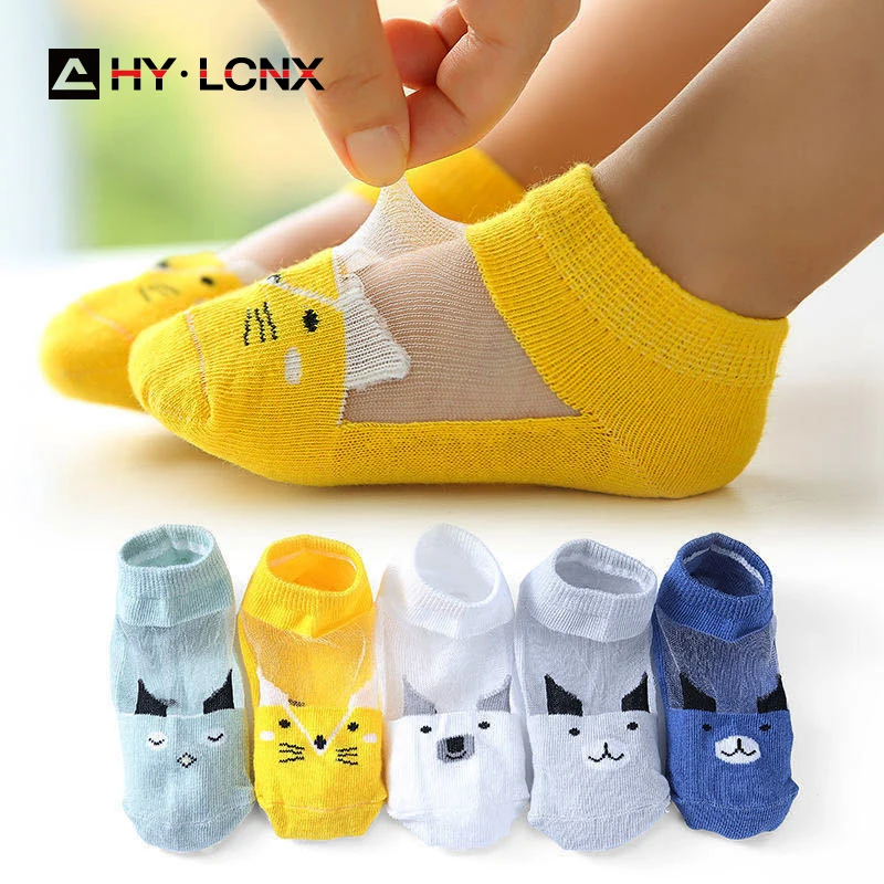 

5 Pairs/Lot Kids Socks For Babies Boy Girl Cartoon Mesh Breathable Short Glass Filament Infant Baby Socks For Children
