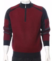 goat cashmere thick knit men fashion patchwork color zipper half high collar pullover sweater h straight red 2color s3xl