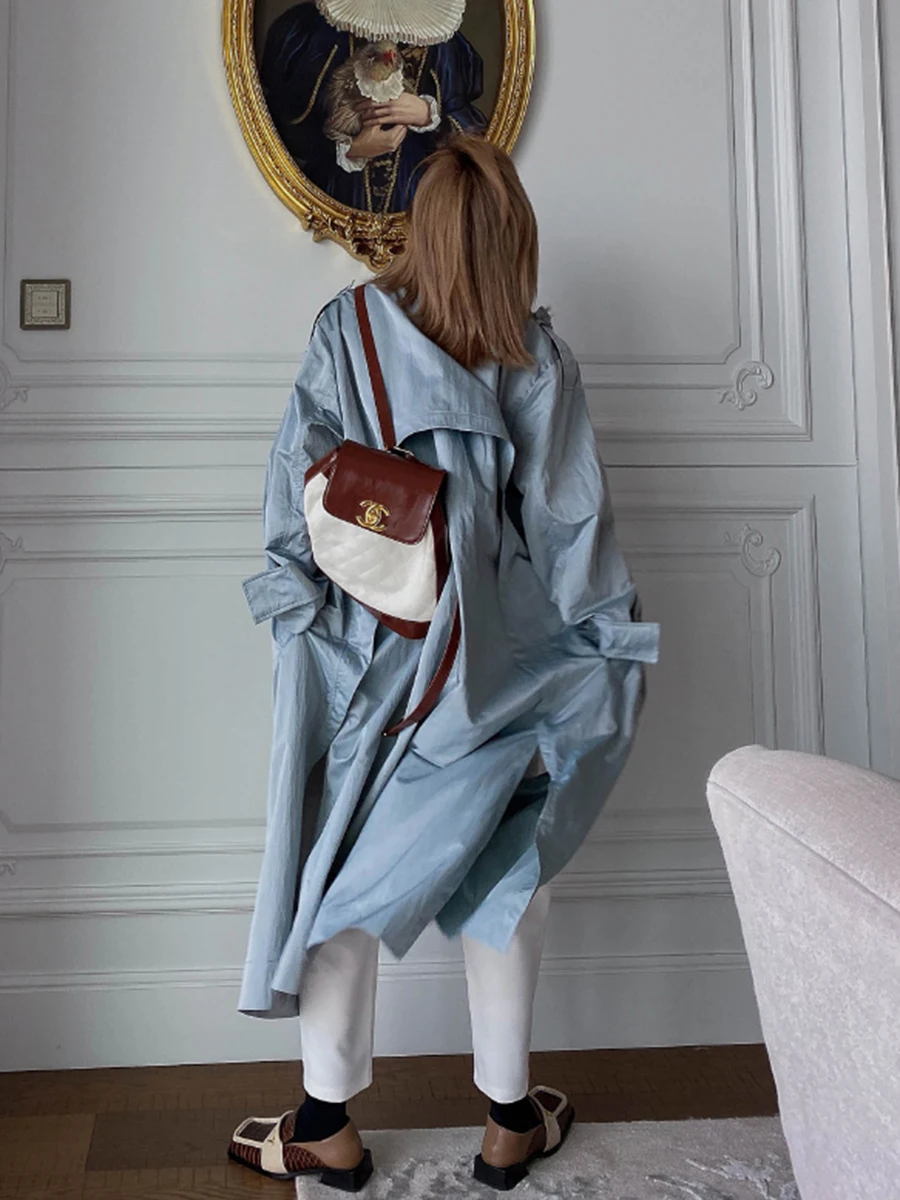 Женский осенний костюм-ветровка средней длины Свободный Длинный Тренч-шорты с