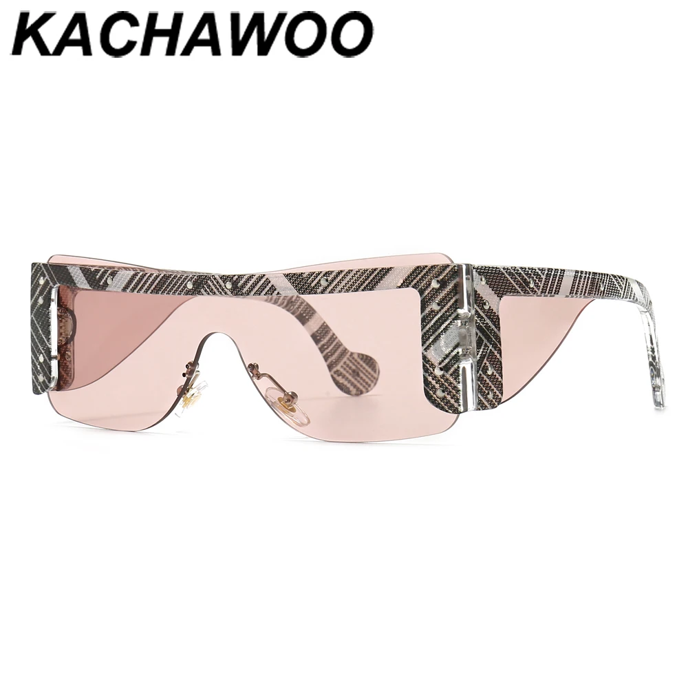 Мужские квадратные солнцезащитные очки Kachawoo без оправы цельные линзы коричневые