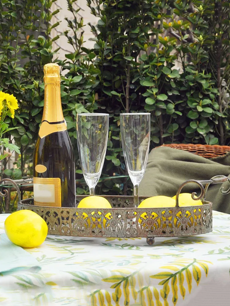 

French Country Vintage Fruits Serve Tray Decorative Outdoor Plate Decorative Trays For Weddings Parties Metal Decorative Tray