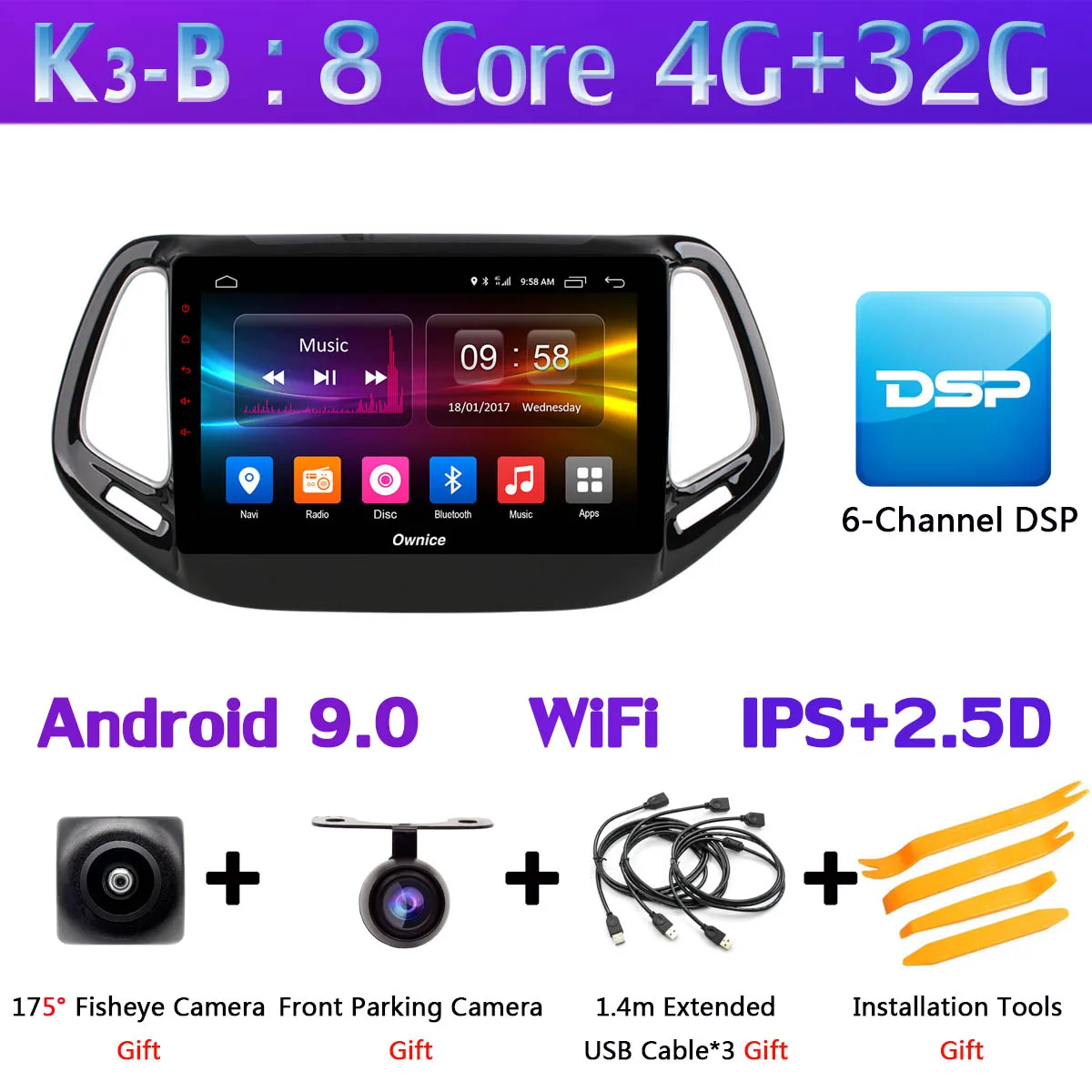 K3-B 360 ° панорамный 4G+ 64G Android 9,0 автомобильный мультимедийный плеер для Jeep Compass автомобильный радиоприемник с навигацией GPS CarPlay SPDIF - Цвет: K3-B
