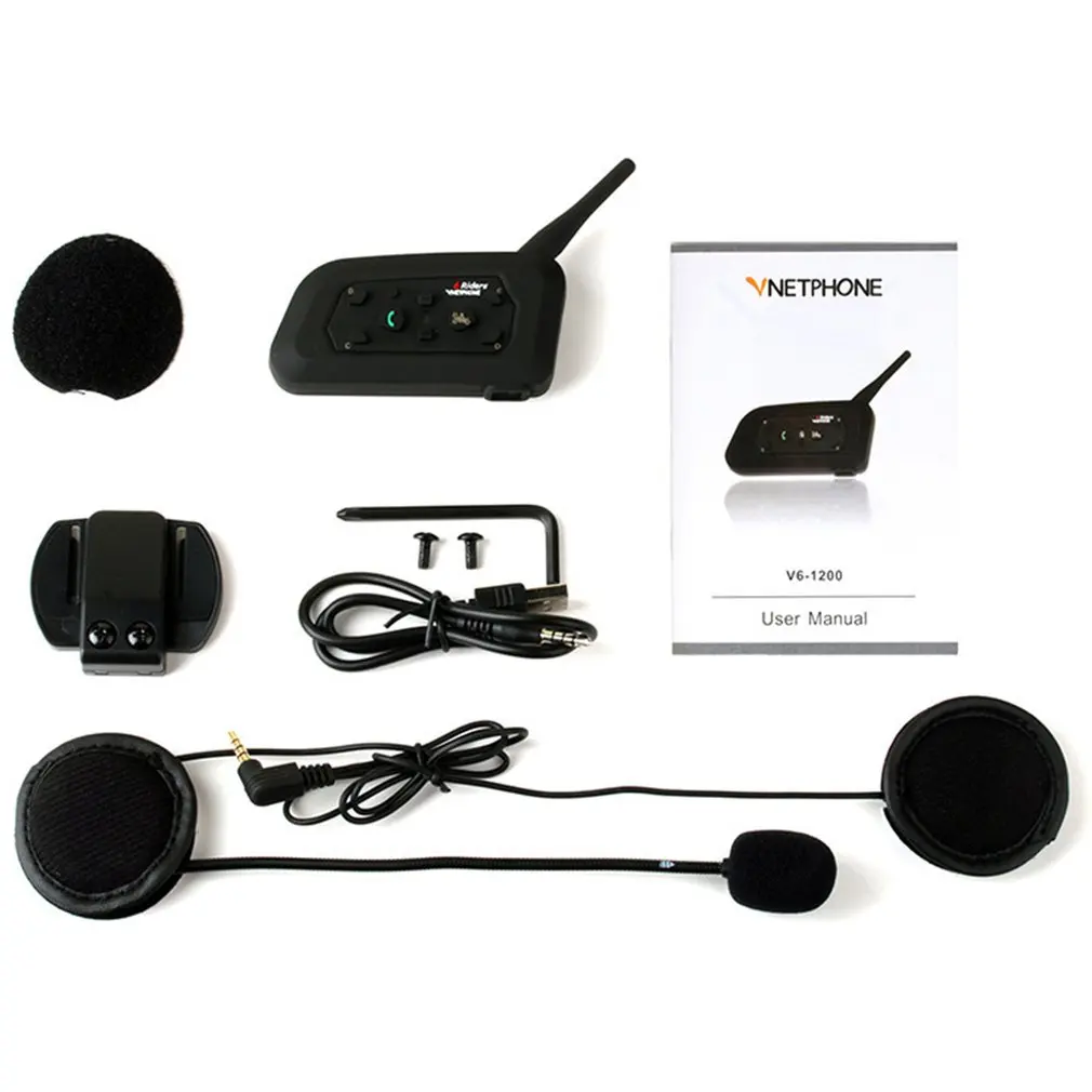Enlarge V6 Bluetooth Motorcycle Communicator Helmet Intercom Moto Headset With Mic 1200m Interphone For Motorbike