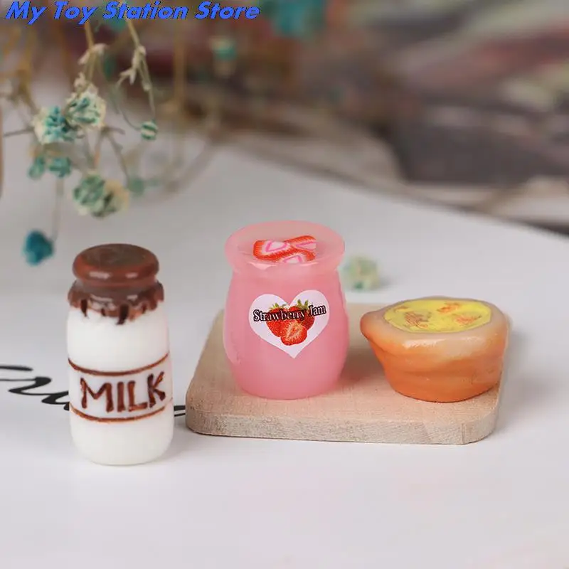 1set oll House Food Milk Bread Basket Bottles Breakfast Wood Board 1:12 Dollhouse Miniature Kitchen Toy Accessories | Игрушки и хобби