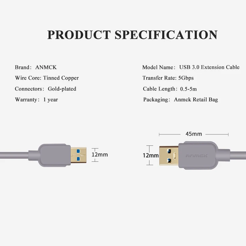 Удлинительный кабель Anmck USB 3 0 типа Папа папа USB3.0 2 удлинитель для радиатора