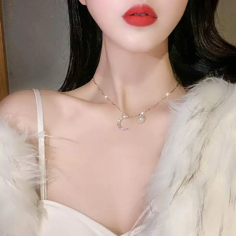 Мода искусственный жемчуг цепочка ожерелье с подвеской для женщин Love лист