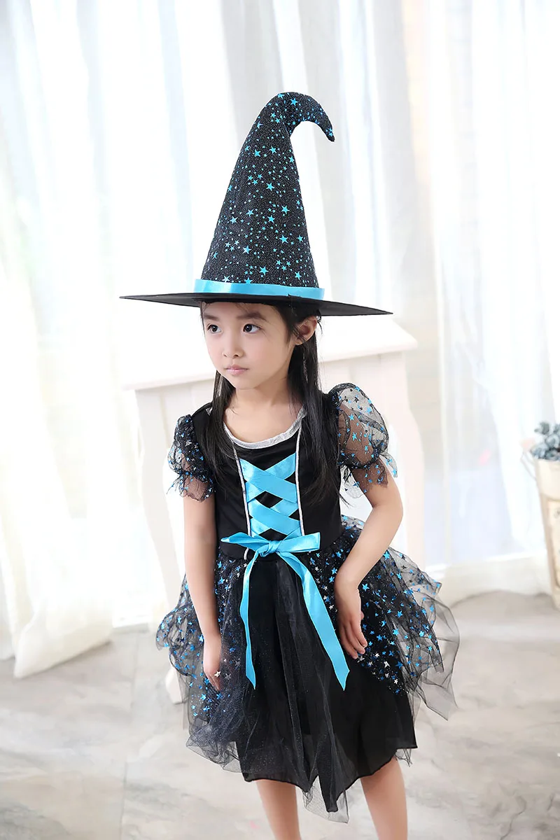 Милый костюм ведьмы на Хэллоуин для маленьких девочек детское Забавное платье