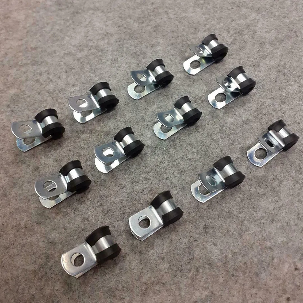 

(4.7mm) Brake Pipe Clips 3/16\\\\\\\" Lined Metal+Rubber P Clips Pack Of 12