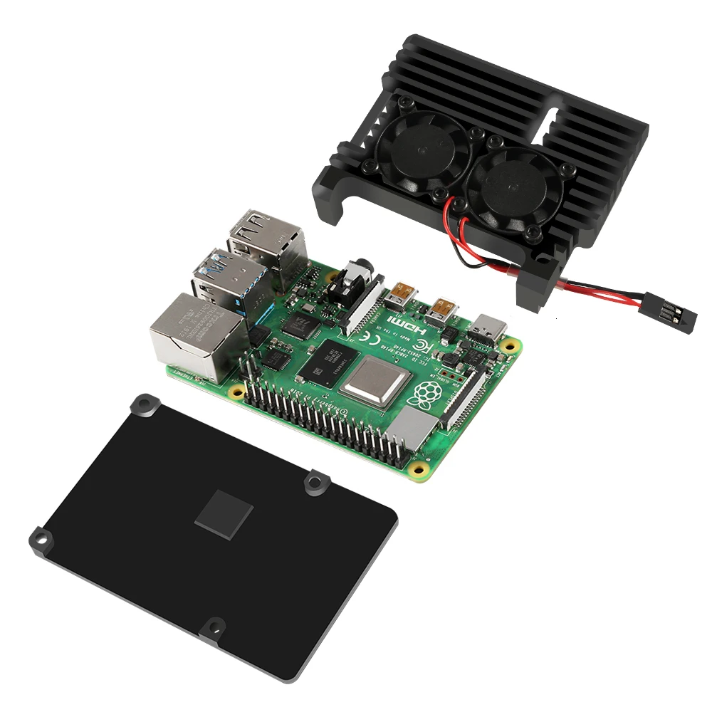 Raspberry Pi 4 4B Case + Power Adapter CNC Aluminum Cover Heatsink Cooling Fan for Model B | Компьютеры и офис
