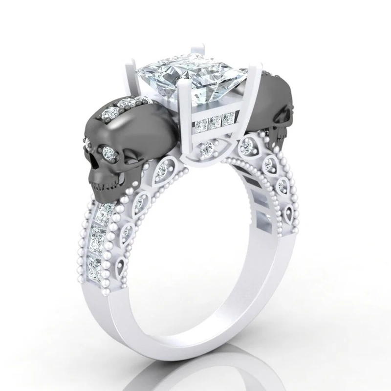 

New Designer Steampunk Round Zircon Skull Rings For Women Men Silver Color Female Jewelry Punk Hip Hop Party Accessories Gifts