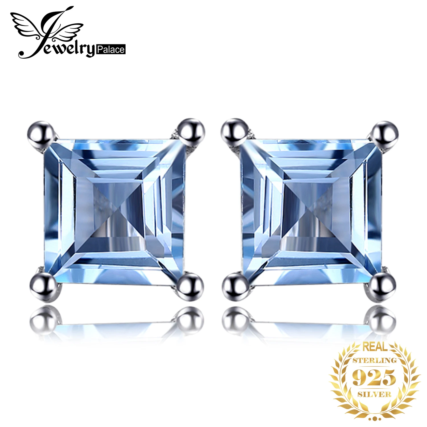 Jewelrypalace квадратный 0.7ct Природный Голубой топаз Серьги натуральная 925 серебро Серьги-гвоздики для Для женщин Красивые ювелирные изделия подарок