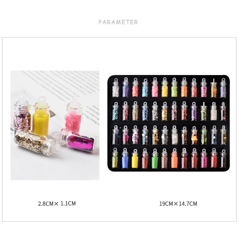 

A Set Of 48 Bottles Nail Art Decoration Sequins Glitter Powder Manicure Decoral Tips Polish Nail Stickers Manicure Cosmetics Set