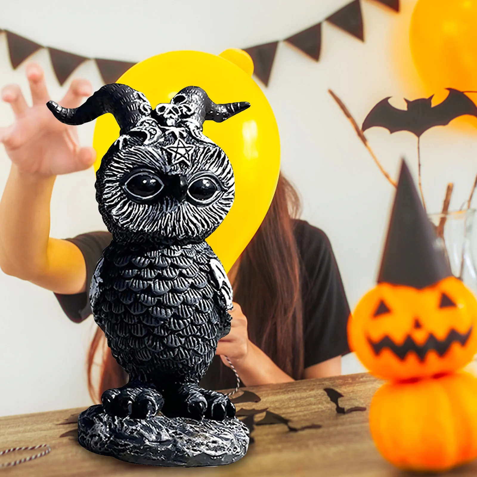 

Шляпа ведьмы Фигурка Совы на Хэллоуин Смола садовая статуя совы скульптура животных домашний орнамент искусство коллекционный домашний Де...