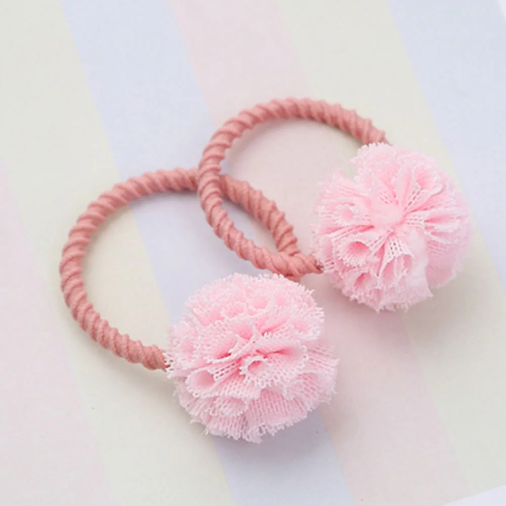 pink 2pcs 2/4 шт., милые резинки для волос с помпонами для маленьких девочек, детские резинки для волос, головные уборы для детей, аксессуары для волос, подарок - Цвет: pink 2pcs