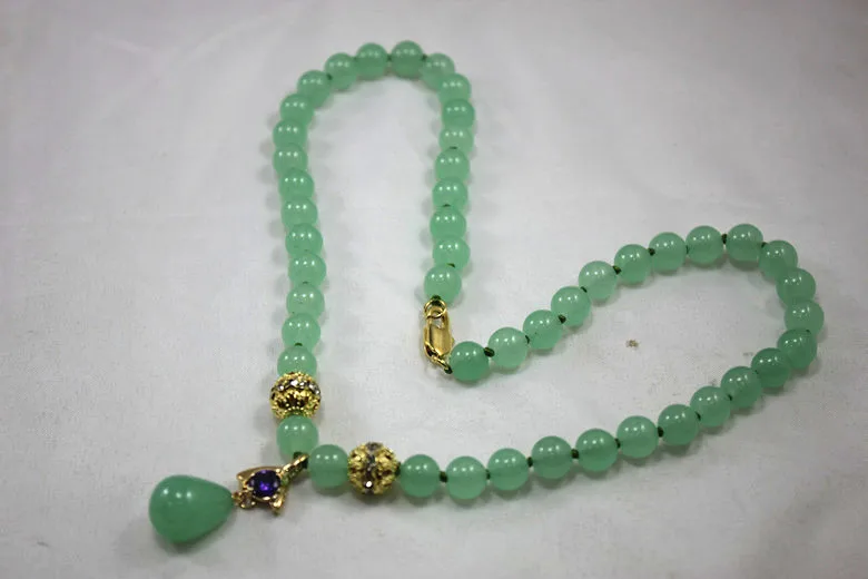 

2 styles!wholesale/retail 8mm light green Jade necklace crystal plated Jade pendant